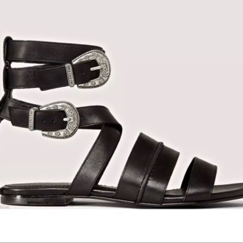 All Saints Black Sandals with Silver Buckles